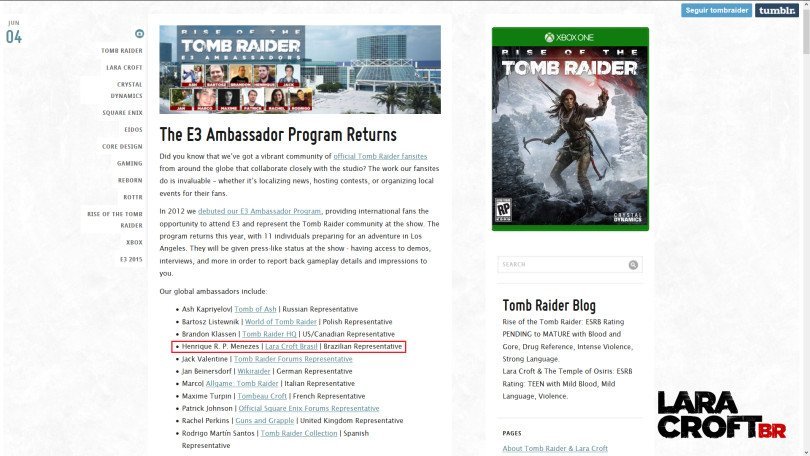 Lara Croft Tomb Raider E3 Ambassador Fansite