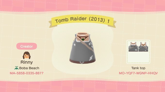 Skins de Tomb Raider em Animal Crossing: New Horizons